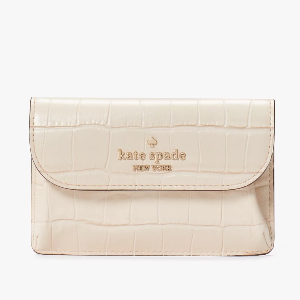 Kate Spade Dumpling Croc Embossed Small Card Holder in Bare